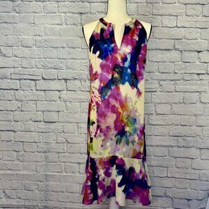 Cabi Watercolor Ruffle Hem Dress | XS